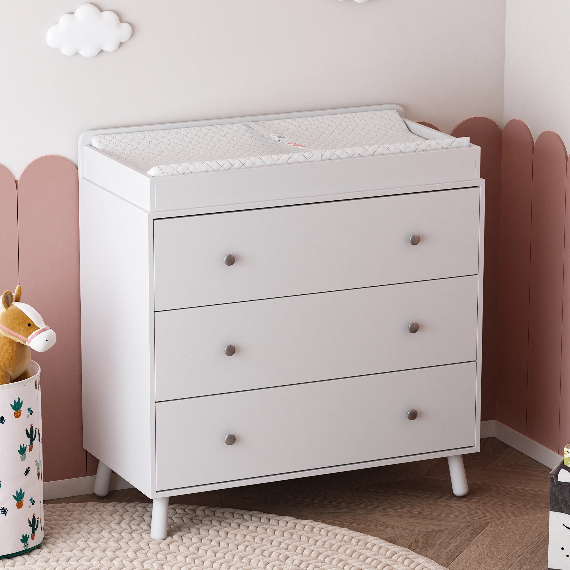 Modern 3 Drawer Baby Changing Table - White - first step nursery