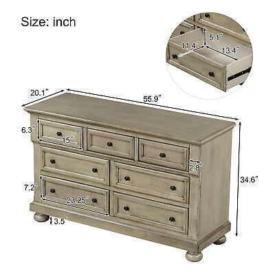 Solid Wood Seven-Drawer Dresser with Changing Topper in Stone Gray - first step nursery