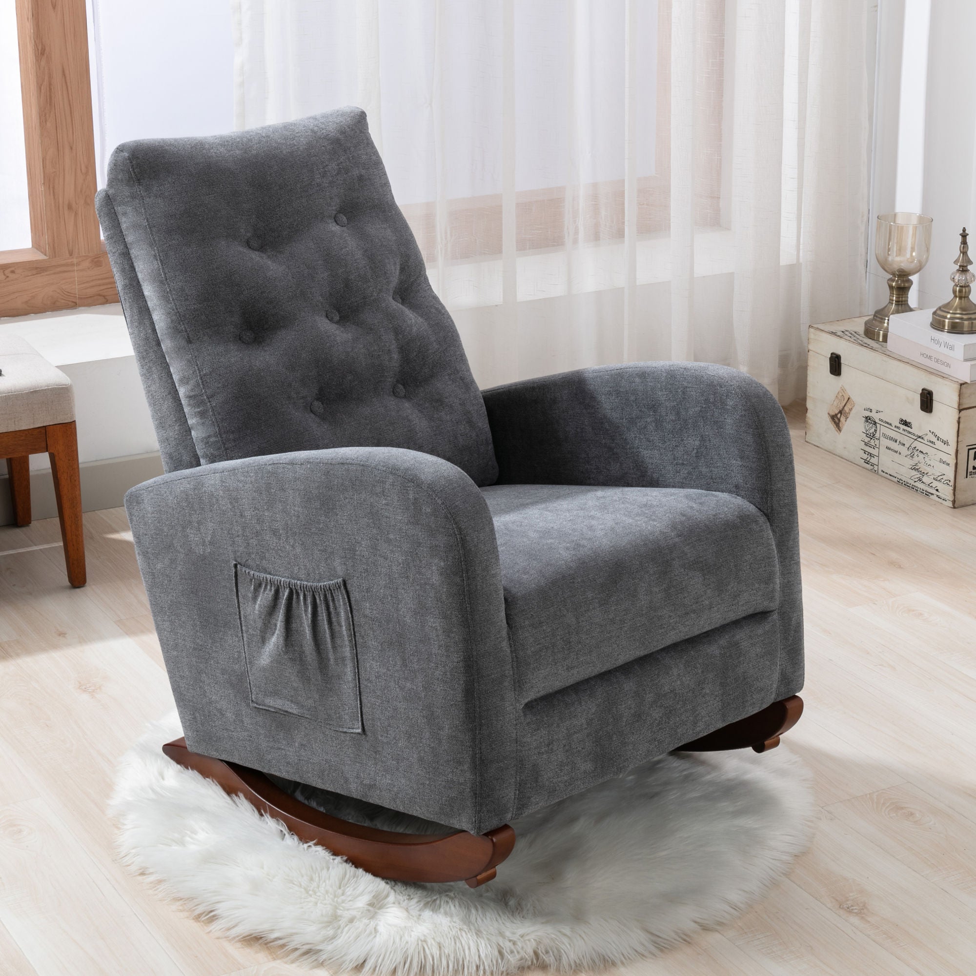 High Back Padded Rocking Chair - Dark Gray - first step nursery