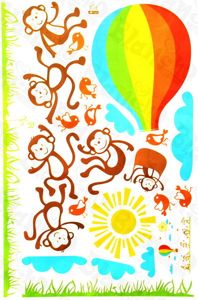 Monkey Hot Air Balloon - Wall Decals - first step nursery